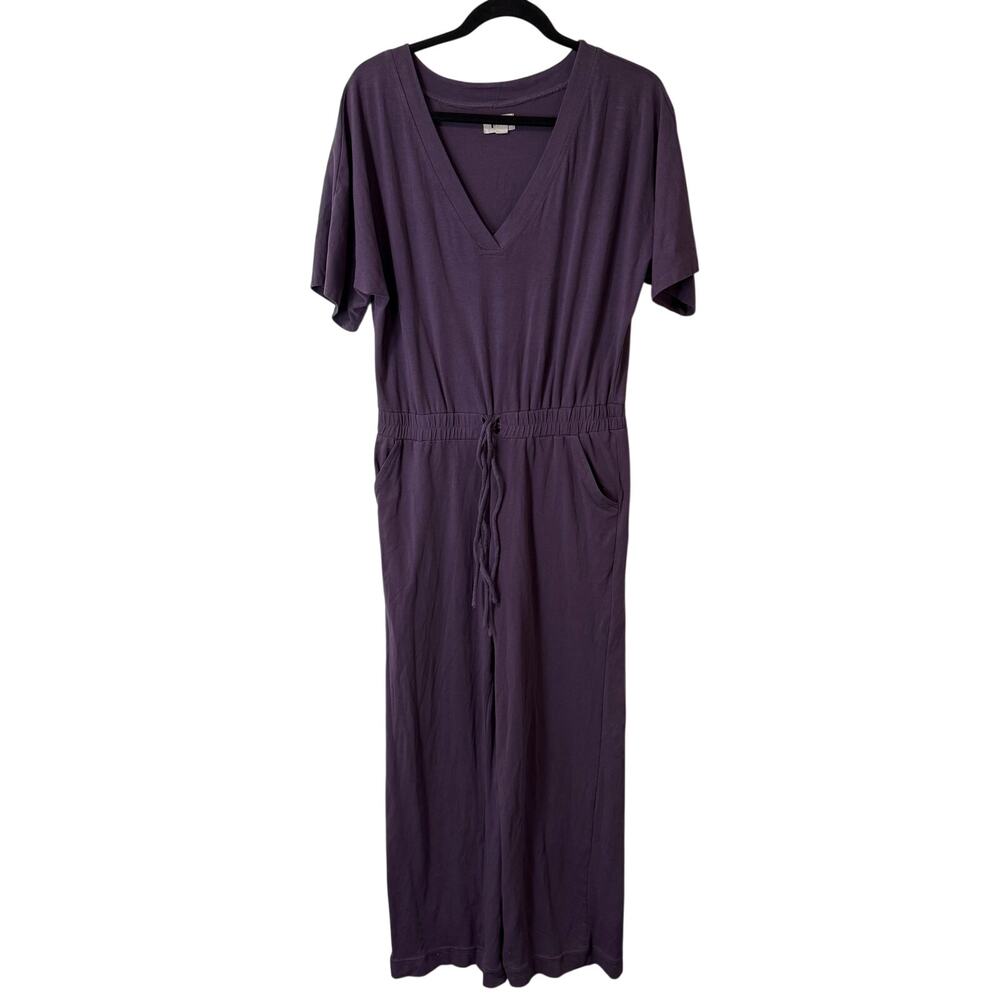 Pact Women's Revive Deep V Wide-Leg Jumpsuit Organic Cotton Purple Small
